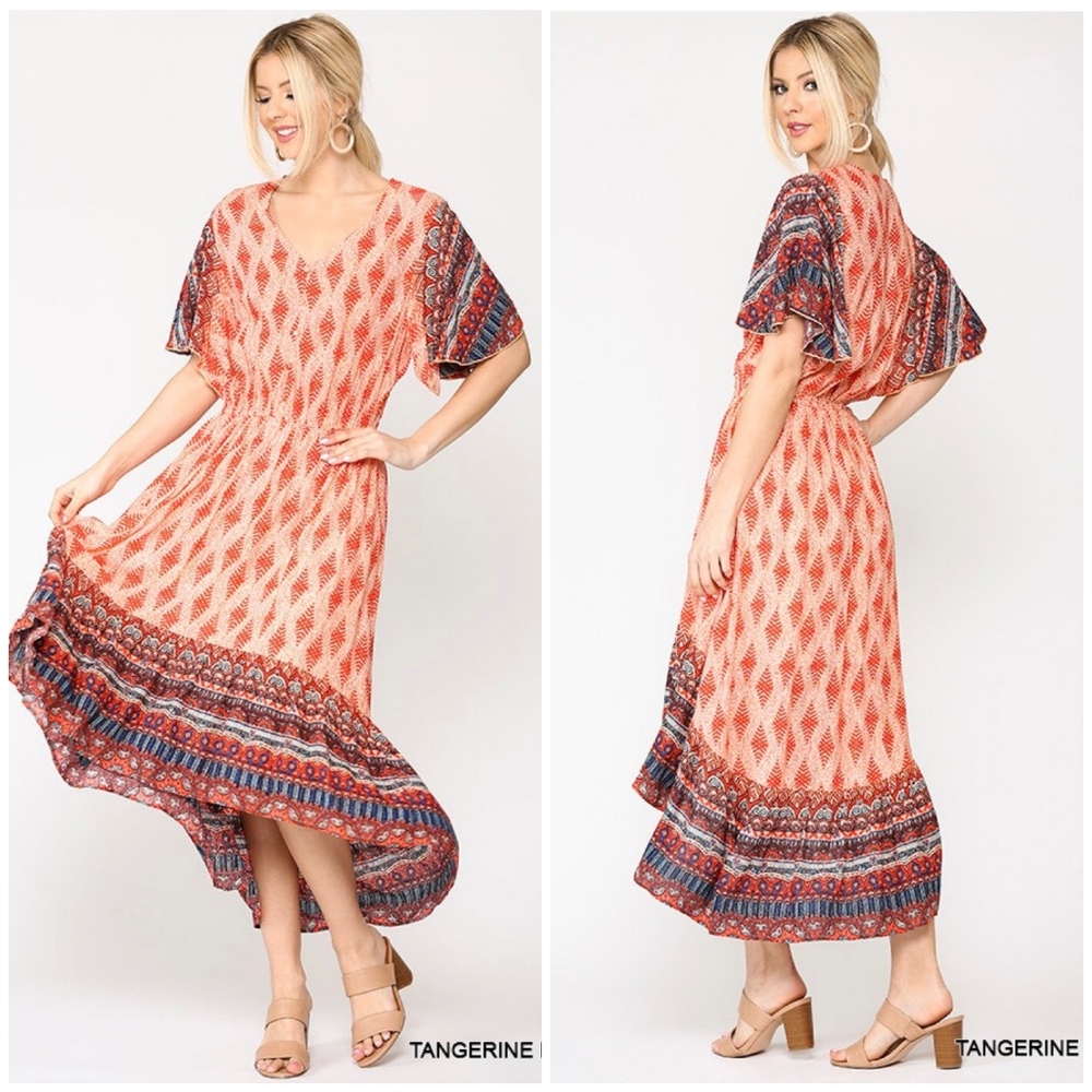 LAST ONE❗Boho Chic Tangerine Hi-Low Maxi Dress